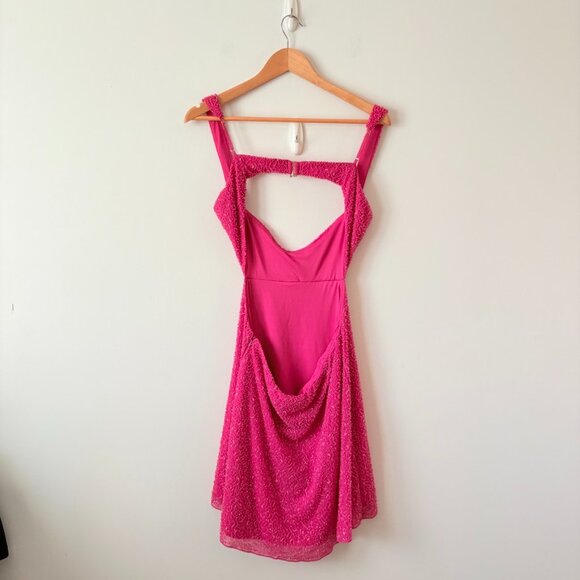 Oh Polly Emilion Embellished Cut Out Mini Dress in Fuschia Pink Size 10 - Picture 7 of 9